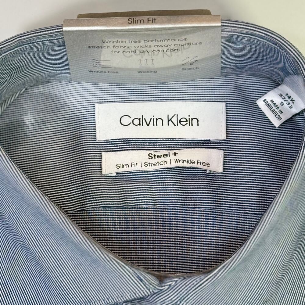 Calvin Klein Steel Men's Slim-Fit Stretch Dress Shirt blue 14.5 32-33 $85 - Picture 2 of 6